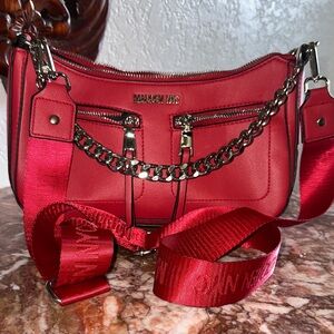 Madden NYC Vibrant Red Crossbody Bag with Chain Accent